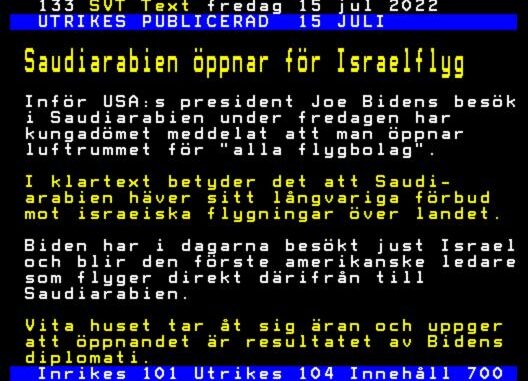 Saudiarabien tillader israelske fly
